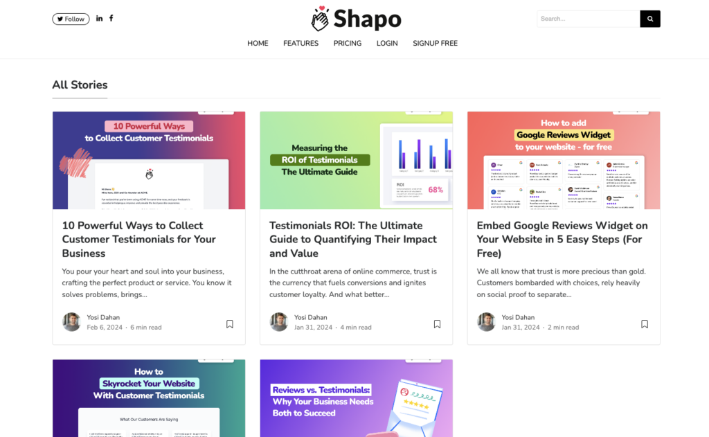 Shapo blog homepage