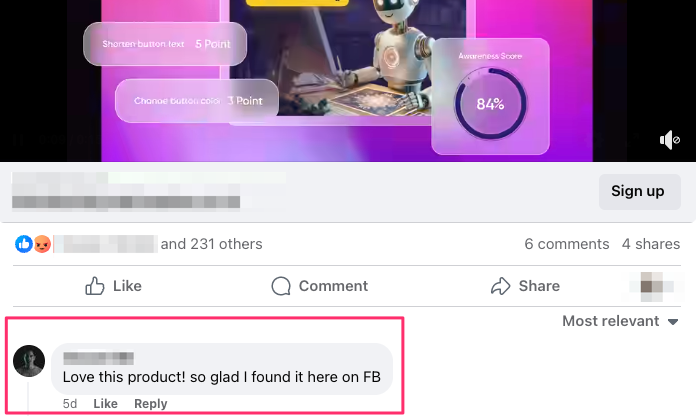 Find customer testimonials in your ads and social posts