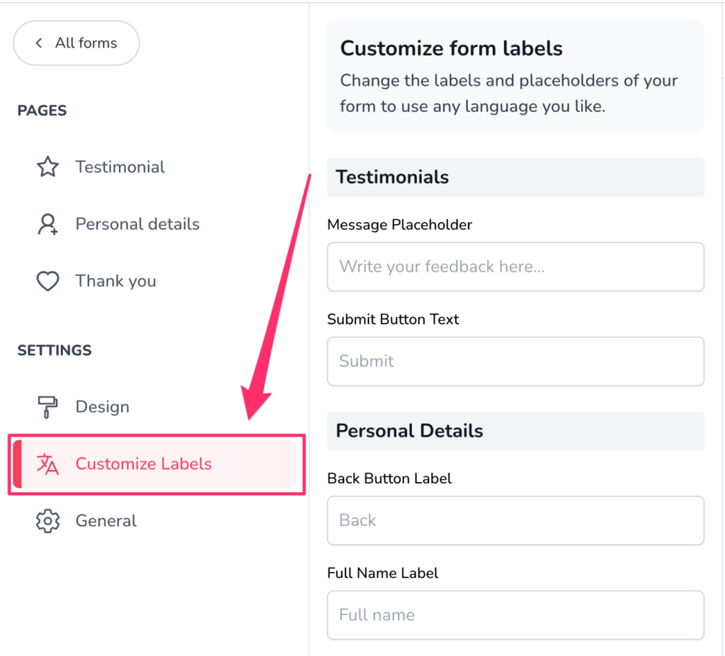 customize form labels