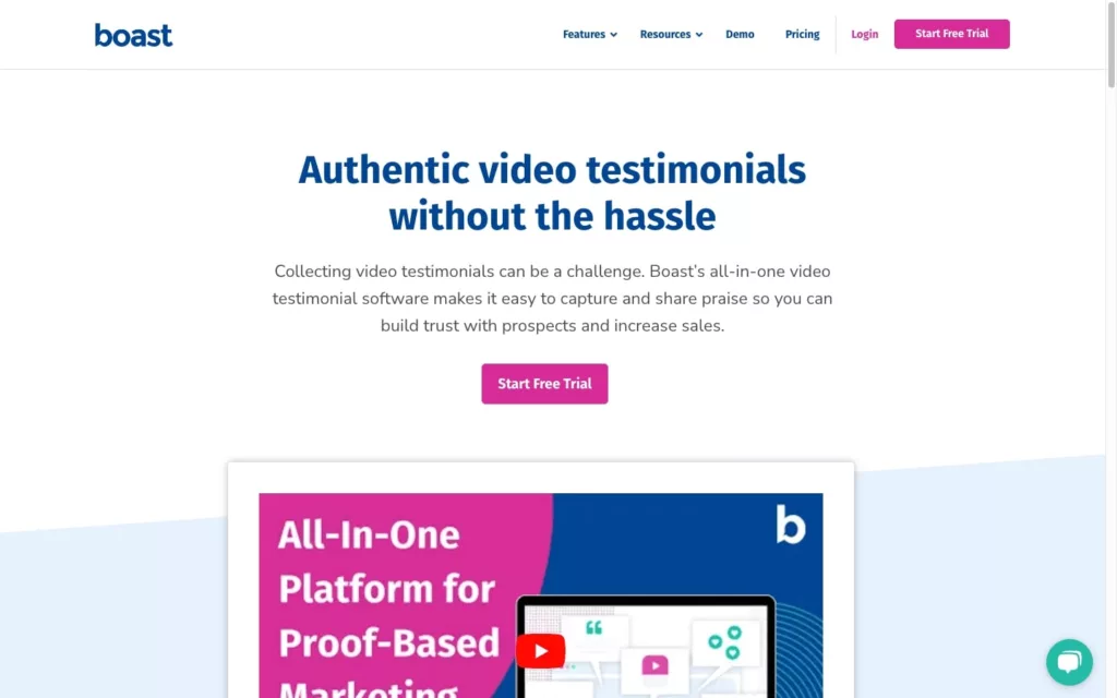 boast video testimonial software home page