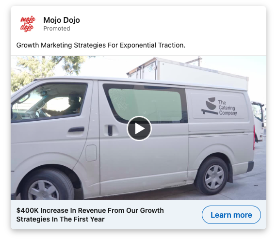 Mojo Dojo testimonial advertising examples on LinkedIn