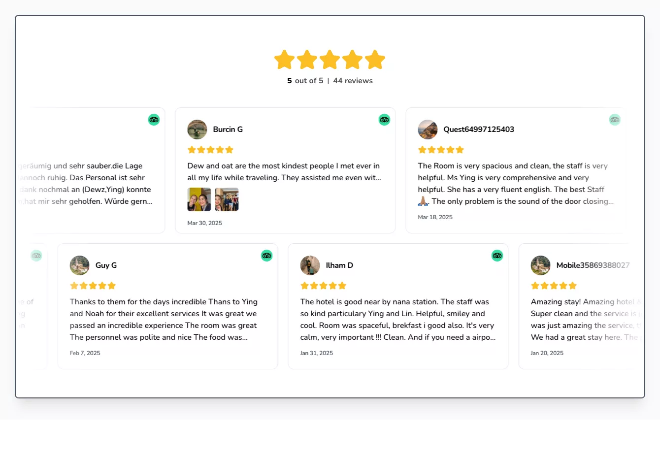 Tripadvisor widget embeded on to a website with Shapo's Tripadvisor review widget
