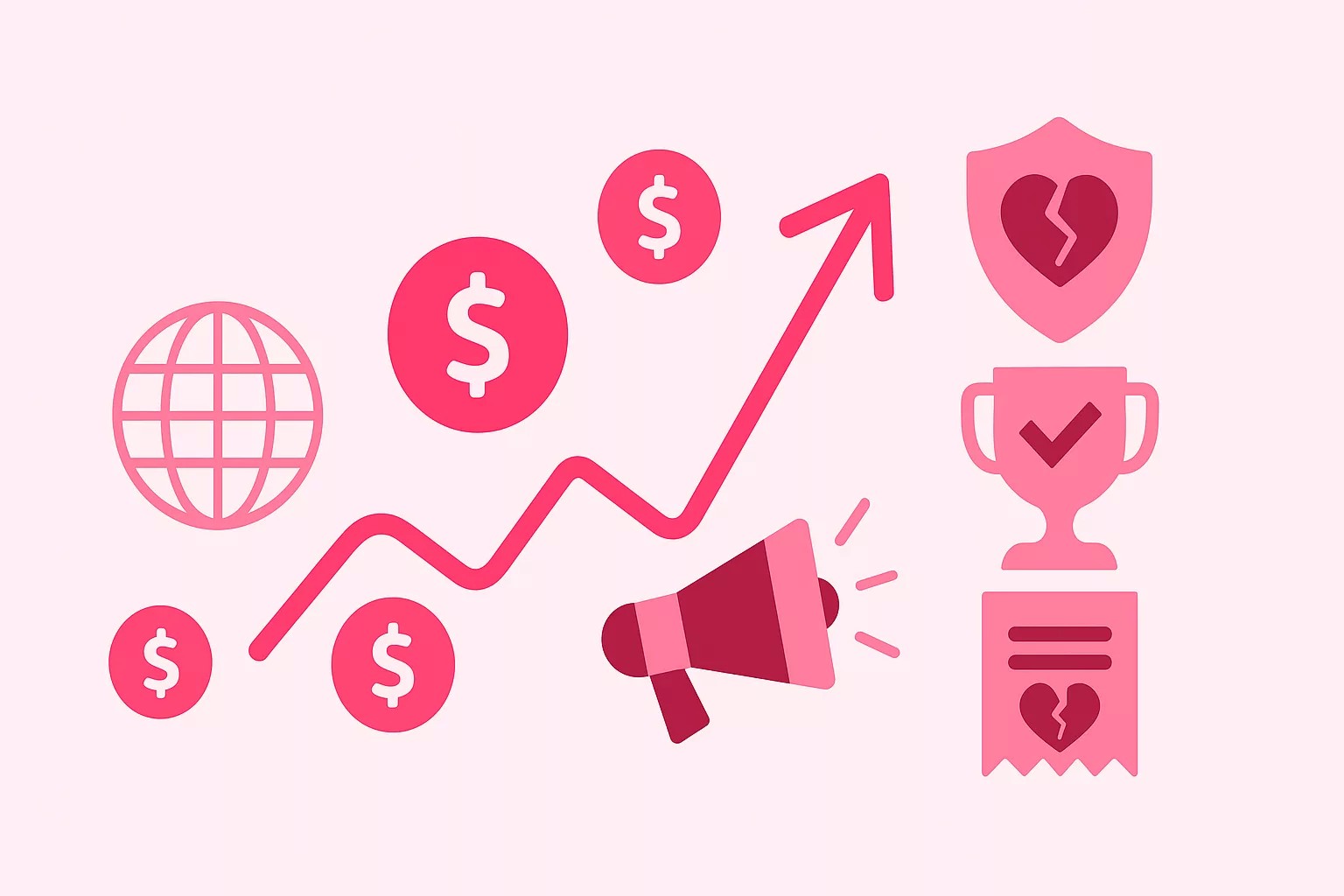 economic impact of fake reviews Infographic with a rising arrow and icons for dollars, globe, megaphone, trophy, shield, receipt, and a broken-heart trust symbol, titled ‘The Billion-Dollar Price Tag: The Economic Impact of Fake Reviews.’