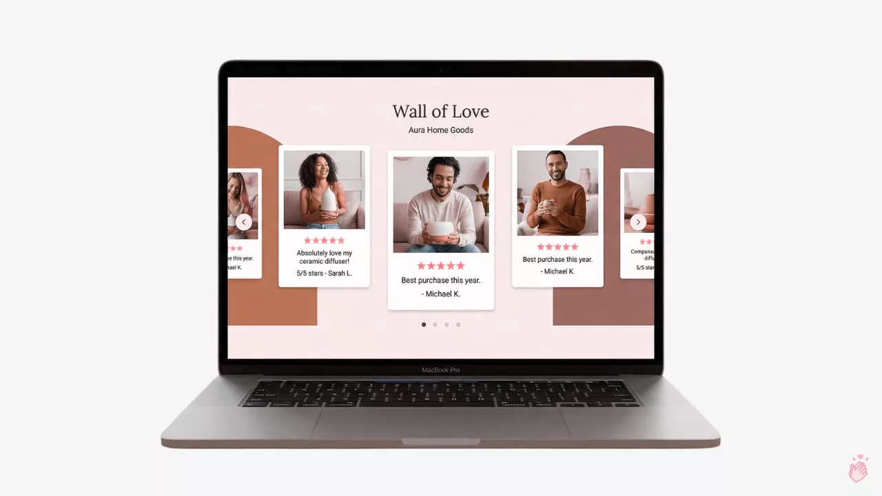 Website landing page mockup featuring an embedded customer review widget and video testimonials to boost conversion Website landing page mockup featuring an embedded customer review widget and video testimonials to boost conversion
