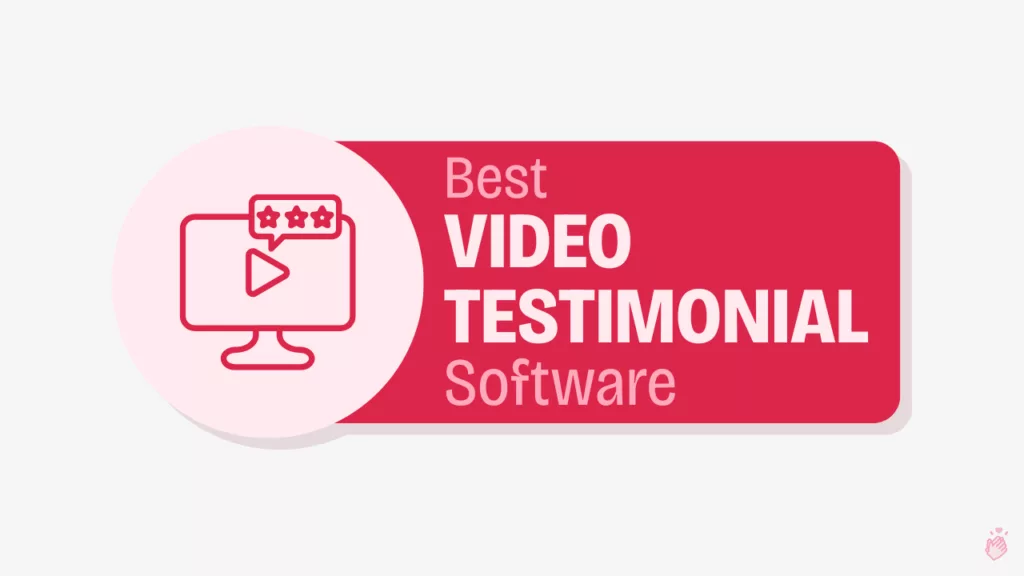 A computer monitor displays a video play button and three star ratings. This is presented on a red banner that says Best Video Testimonial Software.