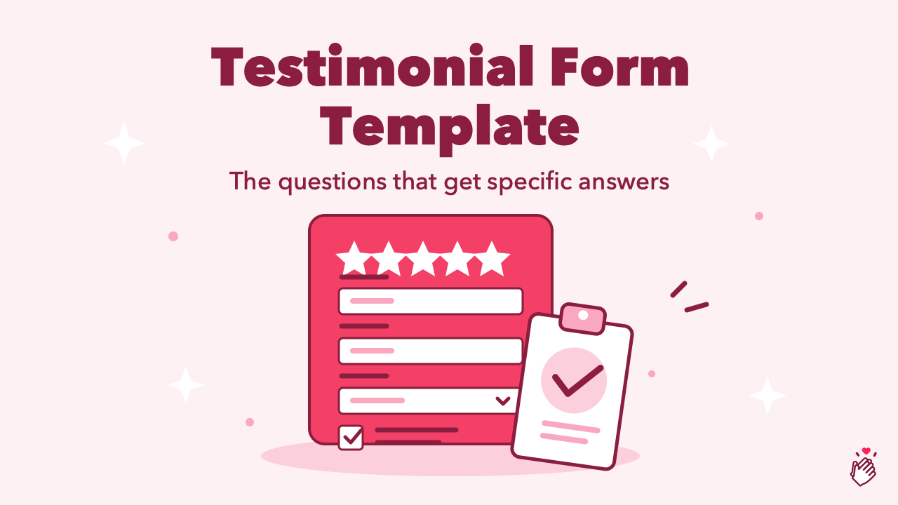 A testimonial form with a star rating, guided questions and a consent checkbox