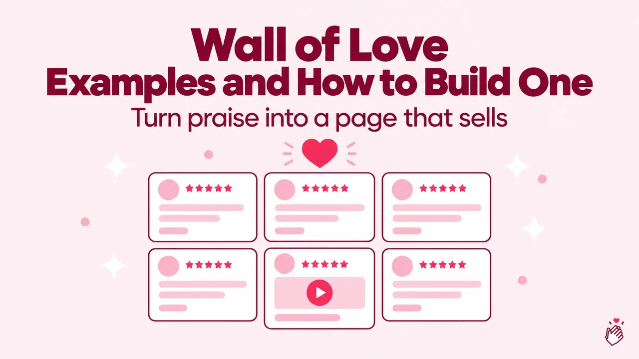 A wall of love page with a grid of customer reviews from several sources under a branded header